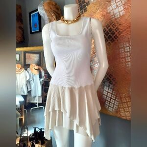 Zara Cotton Combination White and Cream Sleeveless Ruffled Mini Dress